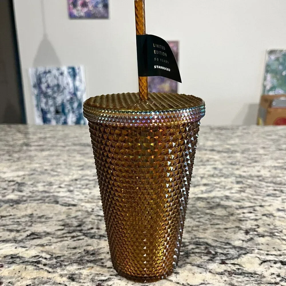 NEW Starbucks 50th Anniversary Limited Edition Gold Studded Tumbler 16 oz NWT‎